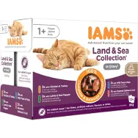 IAMS 40 + 8 gratis! 48 x 85 g kattevådfoder - Delights Adult: Land & Sea Mix i Sauce