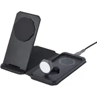 Urban Armor Gear Mophie UAG 3in1 Travel Charger - trådløs rejseoplader til tre 15W-enheder, MagSafe-kompatibel, kabel, stik og organiser i ie (sort/grå)