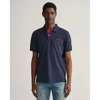 Gant Ganttil mænd. 2062026 Navy poloshirt i kontrastfarvet piqué (XXS), Casual, Bomuld, Klassisk, Korte ærmer, Blå
