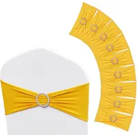 Vevor Stretch Spandex Stolebånd, Stolebetræk og Stretch Stolebånd med Rund Spænde, Elastiske Stolebånd, Passer til Bryllup, Ferie, Banket, Fest Stoledekoration (100 STK. Gylden Gul)