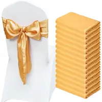 Vevor Satin Stolebånd Sløjfer, 50 stk. Stolebånd Slips Bagpå Skærf, 7 x 108 tommer, Guld Bryllupsreception Dekoration, Til Bryllupsceremoni Babyshower Fest Begivenheder Banket Stolebetræk Dekoration