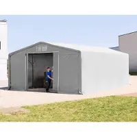 TOOLPORT 8x8m, Telthal, PRIMEtex-PVC-teltdug, grå, med statikpakke (beton undergrund)