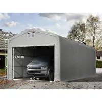 TOOLPORT 5x10m, Garagetelt, PVC-teltdug, grå, med statikpakke (blød undergrund)