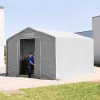 TOOLPORT 6x6m, Telthal, PVC-teltdug, grå, med statikpakke (beton undergrund)