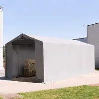 TOOLPORT 4x10m, Telthal, PVC-teltdug, grå, med statikpakke (beton undergrund)