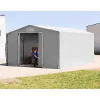 TOOLPORT 8x8m, Telthal, PRIMEtex-PVC-teltdug, grå, med statikpakke (blød undergrund)