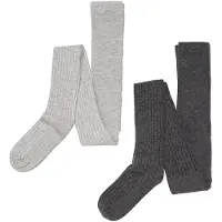 Minymo Strømpebukser - Uld - Rib - 2-Pak - Grey Melange - - 92/98 - Strømpebukser