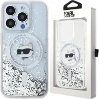 Karl Lagerfeld Liquid Glitter Choupette Head MagSafe-etui til iPhone 15 Pro Max - gennemsigtig
