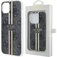 GUESS IML 4G Gold Stripe-etui til iPhone 15 Plus / 14 Plus - sort