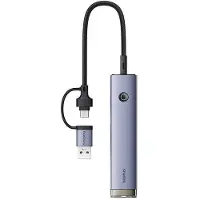 Baseus USB-hub Hub 4-i-1 UltraJoy USB-A & USB-C til 3xUSB3.0 + USB-C + RJ45 (grå)