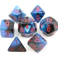 Chessex DND DICE SET-D&D DICE-GEMINI: Mini 7pc Polyhedral sort-starlight/røde terninger Set-dungeons and Dragons Terice Indeholder 7 terninger-D4