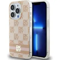 DKNY IML Checkered Mono Pattern & Printed Stripes MagSafe-etui til iPhone 15 Pro - pink