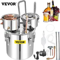 Vevor Alkoholdestillationsapparat, 50L SUS Vandalkoholdestiller med Kondensator &amp; Thumper Keg, 13.2Gal Vinkedel med Kobberrør, Hjemmebrygningskit med Indbygget Termometer til DIY Whisky Vin Brandy