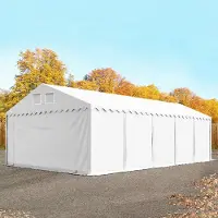 TOOLPORT 6x10m PVC lagertelt, hvid, med bundramme, med statikpakke (blød undergrund)