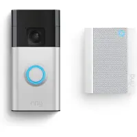 Ring Battery Video Doorbell - Smart dørklokke - med kamera - trådløs - 802.11b/g/n - 2.4 Ghz - satinnikkel - med Ring Chime 2nd Gen