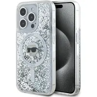 Karl Lagerfeld Liquid Glitter Karl Head MagSafe-etui til iPhone 15 Pro - gennemsigtig