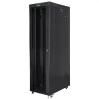 Lanberg FF01 series - Rack kabinet - 800 x 1200, flad pakke, med glasdør, V2 - med 8 køleblæsere, LCD skærm, termostat - fritstående, gulvstående - sort, RAL 9004 - 47U - 19