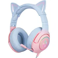 Onikuma Gaming Headset RGB med katteører og justerbar mikrofon - Pink/Blue