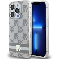 DKNY IML Checkered Mono Pattern & Printed Stripes MagSafe-etui til iPhone 15 Pro Max - beige