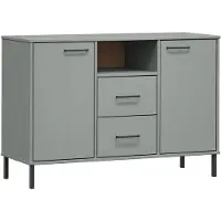 vidaXL Skænk Med Metalben Oslo 113x40x77 Cm Massivt Træ - Grå