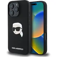Karl Lagerfeld iPhone 16 Pro Karl Head MagSafe cover med flydende silikone - sort