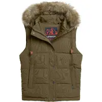 Superdry Superdrytil kvinder. W5011551A Vatteret vest i imiteret pels Everest green (M), Casual, Grøn, Polyester