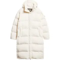 Superdry Superdrytil kvinder. W5011642A Lang quiltet hvid frakke med hætte (M), Casual, Polyester
