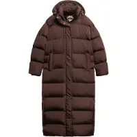 Superdry Superdrytil kvinder. W5011643A Lang quiltet brun hættefrakke med hætte (S), Casual, Polyester