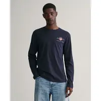 Gant Ganttil mænd. 2004058 Medium Archive Shield langærmet T-shirt navy (XS), Casual, Bomuld, Lange ærmer, Blå
