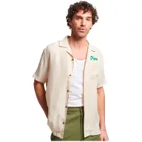 Superdry Superdrytil mænd. M4010621A Vintage bowlingskjorte beige (L), Casual, Viscose, Korte ærmer