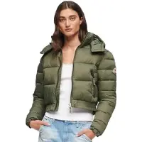 Superdry Superdrytil kvinder. W5011682A Kort jakke med hætte Fuji-grøn (M), Casual, Nylon