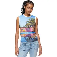 Superdry Superdrytil kvinder. W6011959A Tank top med hvidt sub print (XS), Casual, Bomuld, Uden ærmer/stropper