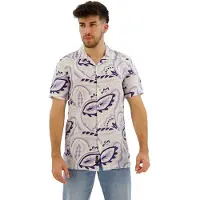 Superdry Superdrytil mænd. M4010810A Hvid printet hørskjorte (S), Casual, Linned, Korte ærmer