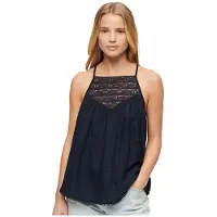 Superdry Superdrytil kvinder. W6011860A Tank top med blonder i marineblå (L), Casual, Viscose, Uden ærmer/stropper