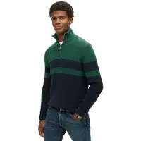 Superdry Superdrytil mænd. M6110651A Sweater med kort lynlås Cotton Classics Stripe grøn, marineblå (L), Casual, Bomuld