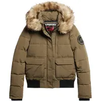 Superdry Superdrytil kvinder. W5011576A Everest grøn quiltet bomberjakke med hætte (XS), Casual, Polyester