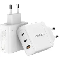 Mobilizera Mobilize vægoplader 2x USB-C + 1x USB GaN 65W hvid med PD/PPS