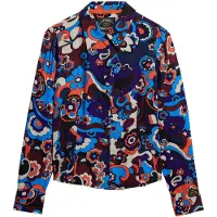 Superdry Superdrytil kvinder. W6011747A 70'er blå printet slim fit skjorte (S), Casual, Viscose, Lange ærmer