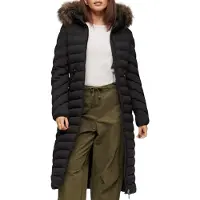 Superdry Superdrytil kvinder. W5011790A Fuji lang frakke sort (S), Casual, Genanvendt polister, Bæredygtig