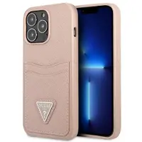 GUESS GUHCP13LPSATPP iPhone 13 Pro / 13 6.1" Pink Hardcase Saffiano with Triangle Logo Cardslot