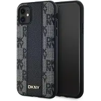 DKNY MagSafe-etui i ternet læder med ensfarvet mønster til iPhone 11 / Xr - Sort
