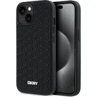 DKNY 3D Rubber Repeat Pattern-etui til iPhone 15 Plus - sort