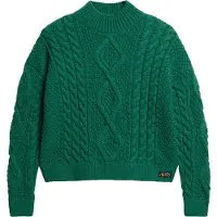 Superdry Superdrytil kvinder. W6110547A Grøn Aran Cable-sweater (S), Casual, Bomuld