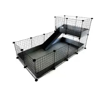 C&c bur, modulært 4x2 + Loft 2x1 + Grå rampe, til marsvin, pindsvin, 149 x 77 cm