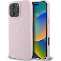 GUESS MagSafe med kornet ring iPhone 16 Pro-etui - pink