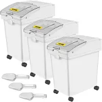 Vevor ingrediensbeholder, ingrediensopbevaringsbeholder med 20,8 l kapacitet, melbeholdere i PP-materiale på hjul, hvid ingrediensbeholder med ske og skydelåg, kommercielle opbevaringsbeholdere, 3 stk