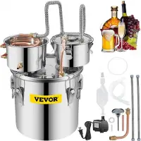 Vevor destillationsapparat 5Gal 21L rustfrit stål vanddestillator kobberrør med cirkulationspumpe hjemmebrygningskit indbygget termometer til gør-det-selv whisky vin brandy spiritus