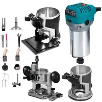 Vevor 800W maks. drejningsmoment, variabel hastighed, 30.000 o/min., kompakt overfræser med spændetænger 6,4 mm og 9,5 mm, 1 x dykbase og 1 x vippebase, 220V
