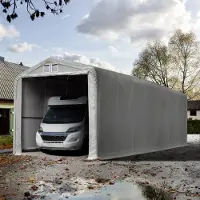 TOOLPORT 4x16m, Garagetelt, PVC-teltdug, grå, med statikpakke (beton undergrund)