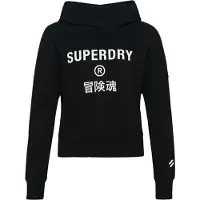 Superdry Superdrytil kvinder. W2011829A Core Sport kort sweatshirt med firkantet snit og h (XS), Sort, Casual, Bomuld, Lange ærmer